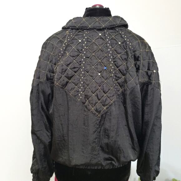 Vintage Wind Suit Tracksuit Lined Quilted Rhinestone Zipper Cuff Large Y2K - Picture 6 of 15